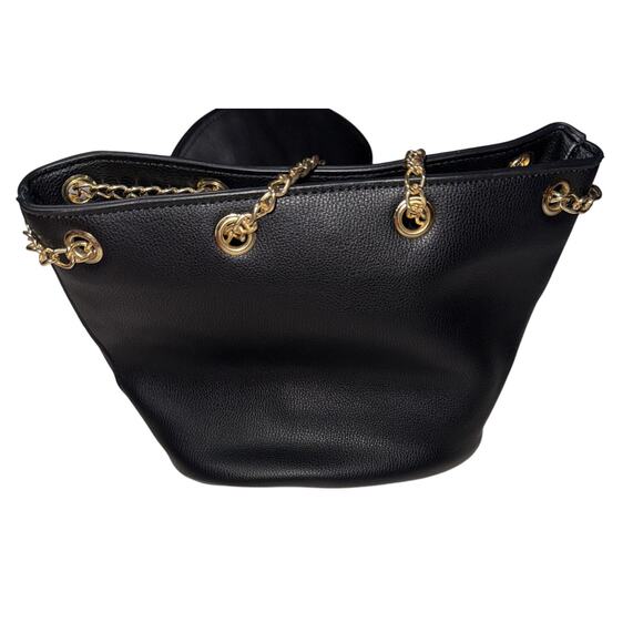 Black Leather Gold Star Studded Bucket Bag - Picture 4 of 6